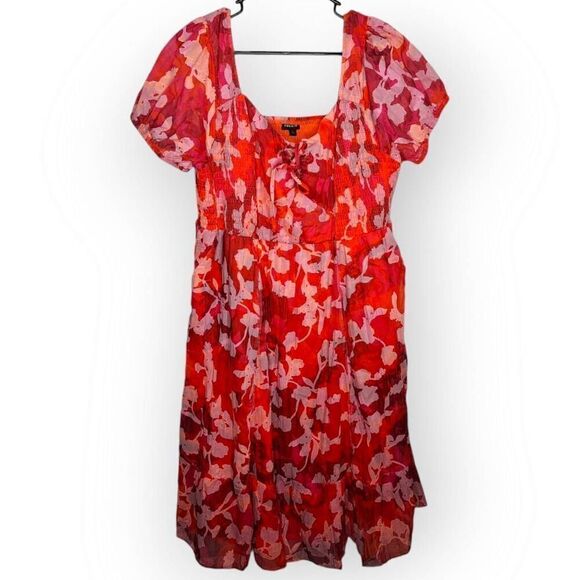 Torrid Women's Plus Size Midi Cotton Clip Dot Lace Up Smocked Dress 1X - Picture 4 of 11